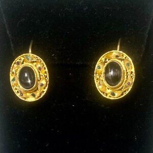 Barbara Garwood 24KT Gold Over Sterling Star of India Earrings Collectable